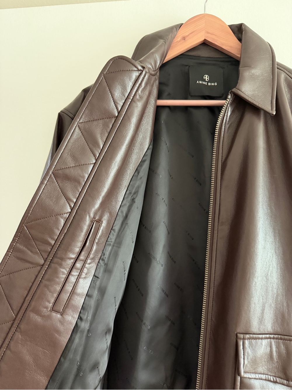 Anine Bing Dark Brown Leather Bomber Jacket - Picture 3 of 9
